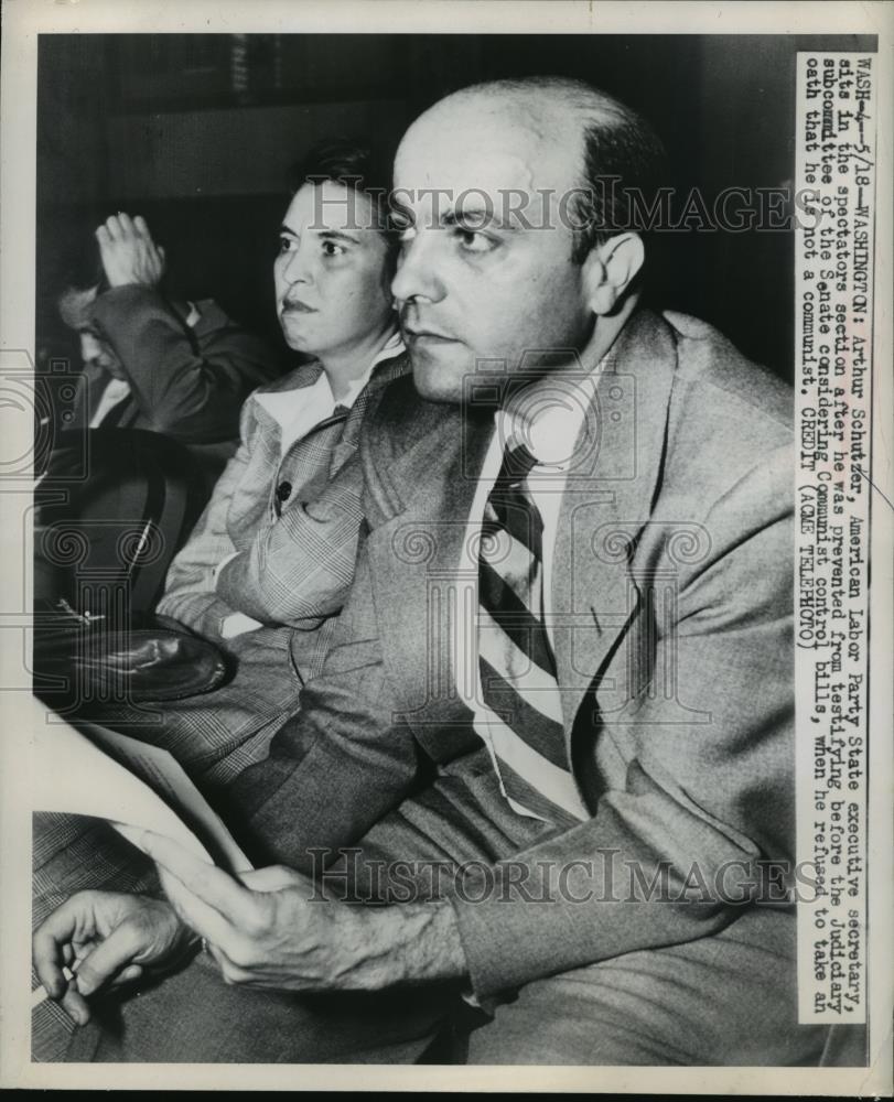 1949 Press Photo Arthur Schuter at Senate Judiciary Subcommittee Washington - Historic Images