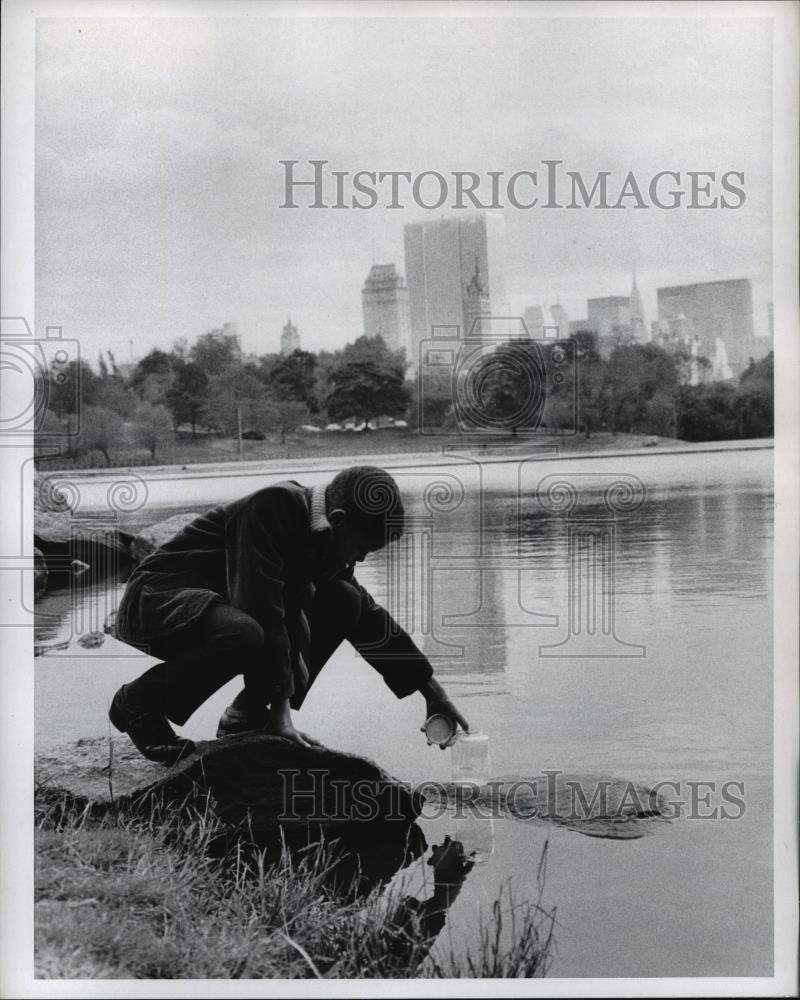 1969 Press Photo New York Child Naturalist Jeffrey Hurtt at Waterfront NYC - Historic Images