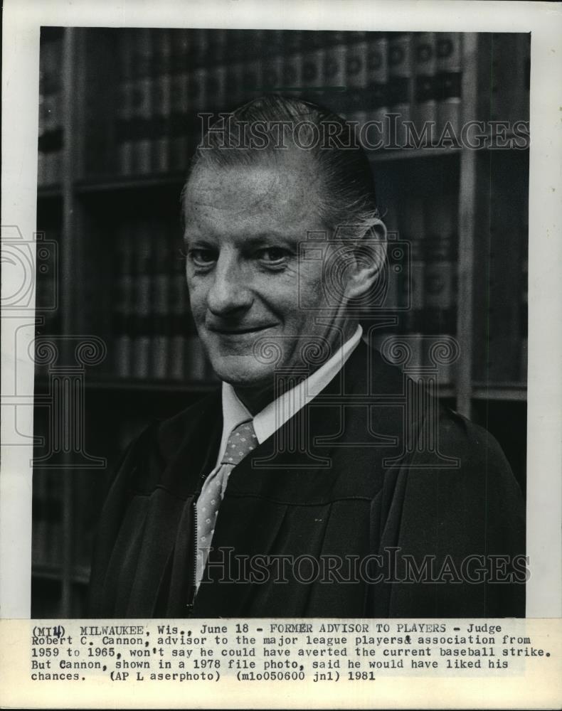 1979 Press Photo Judge Robert C. Cannon, Advisor to Baseball Players - mja68143 - Historic Images
