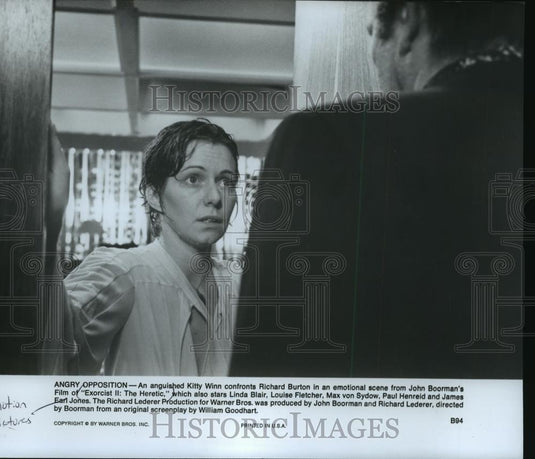Press Photo Kitty Winn confronts Richard Burton in " Exorcist ll: The Heretic." - Historic Images