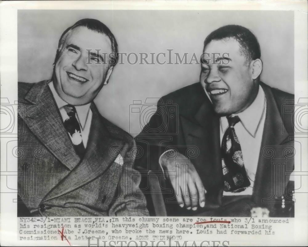 1949 Press Photo Joe Louis and Abe J.Greene, National Boxing Commissioner - Historic Images