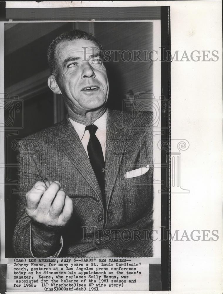 1961 Press Photo St. Louis Cardinals baseball&#39;s new manager, Johnny Keane - Historic Images