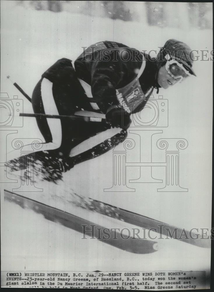 1967 Press Photo Canadian skiier, Nancy Greene, wins at Du Maurier International - Historic Images