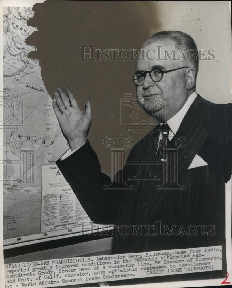 1948 Press Photo US Ambassador Henry Grady Returns to US from India - neo10018 - Historic Images