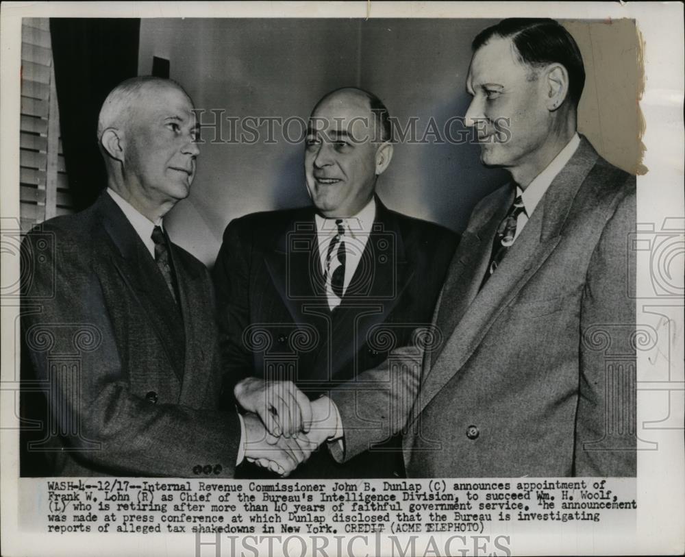 1951 Press Photo John B. Dunlap Appoints Frank W. Lohn to Replace William Woolf - Historic Images