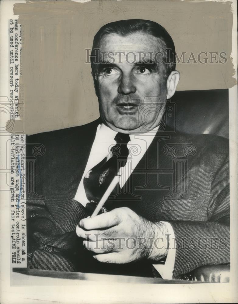 1950 Press Photo W. Stuart Symington at Press Conference, Washington, D.C. - Historic Images