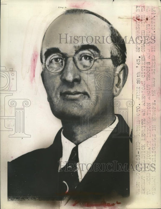 1943 Press Photo Ernest Frederick Lehmitz US citizen tried for espionage - Historic Images