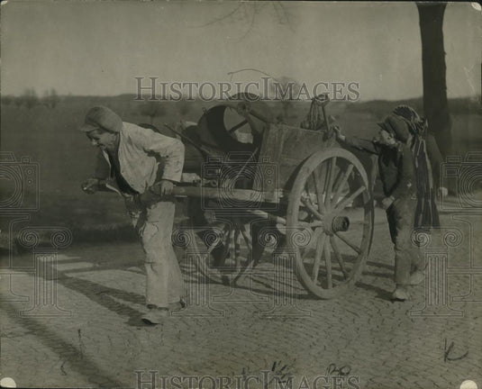 1923 Press Photo Horse Cart Pulled by Person, Germany - neo13507 - Historic Images