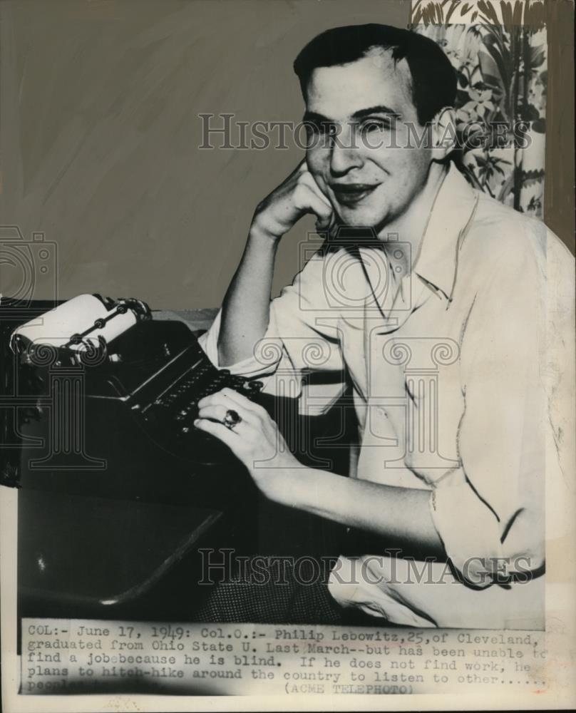 1949 Press Photo Phillip Lebowitz unable to find work due to blindness - Historic Images