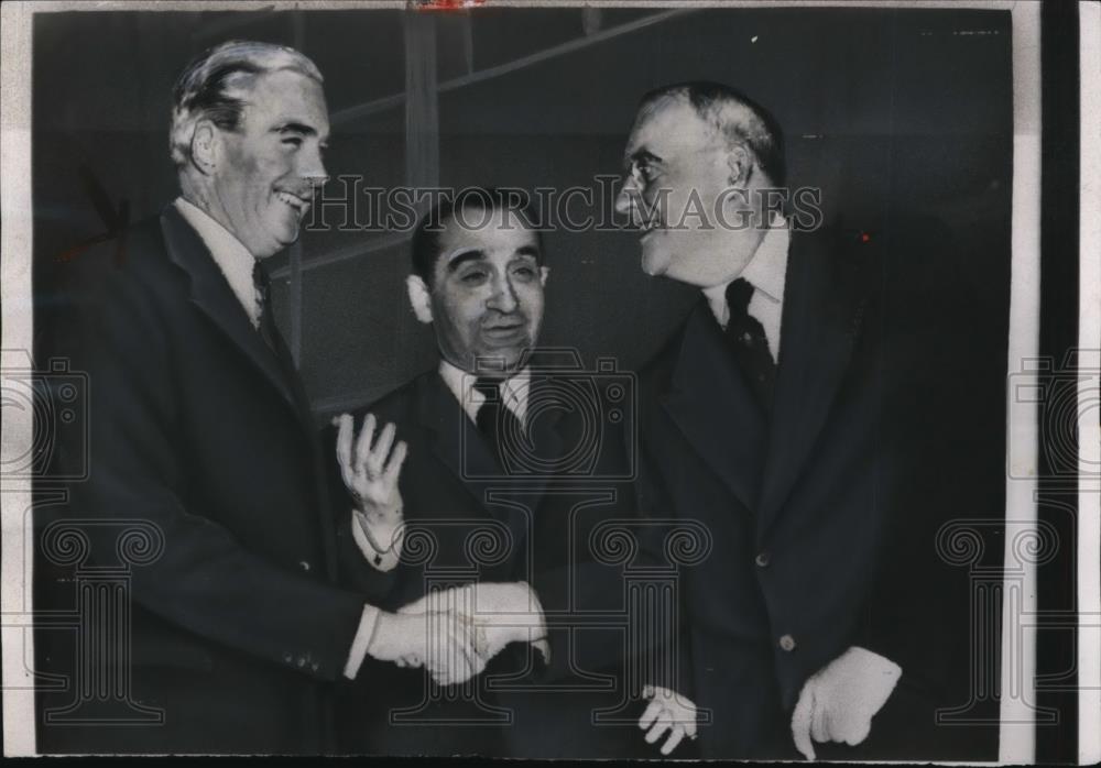 1954 Press Photo French Premier Pierre Mendes France John Foster Dulles & A Eden - Historic Images