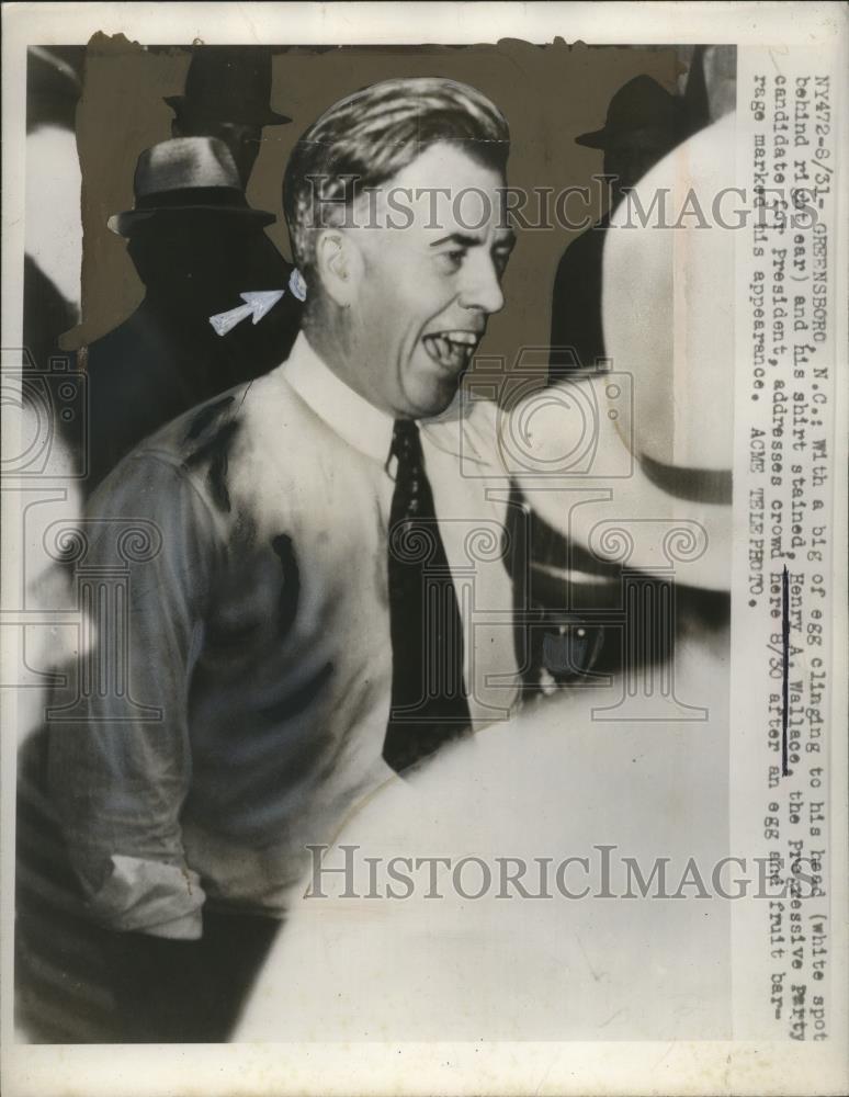 1948 Press Photo Henry A Wallace Progressive Pary for president in NC - Historic Images