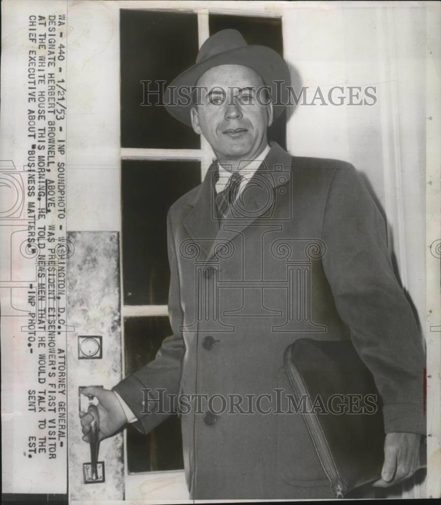 1953 Press Photo Atty Gen. Designate Herbert Brownell visits Pres. Einsehower - Historic Images