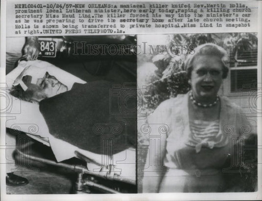 1957 Press Photo Killer Knifes Rev Martin Holls & Rapes/Kills Ms. Maud Lind - Historic Images