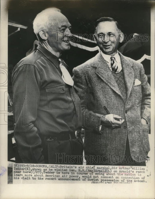 1949 Press Photo Sir Arthur William Tedder & General H.H. Arnold in California - Historic Images