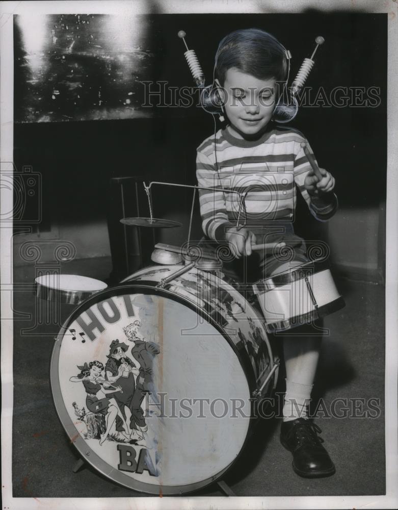 1956 Press Photo Kenny Rhodes with Educator approved drum ensemble in NYC - Historic Images