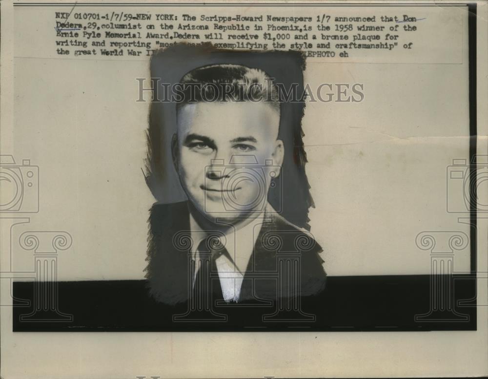 1959 Press Photo Columnist Don Dedera Winner of the Ernie Pyle Memorial award - Historic Images