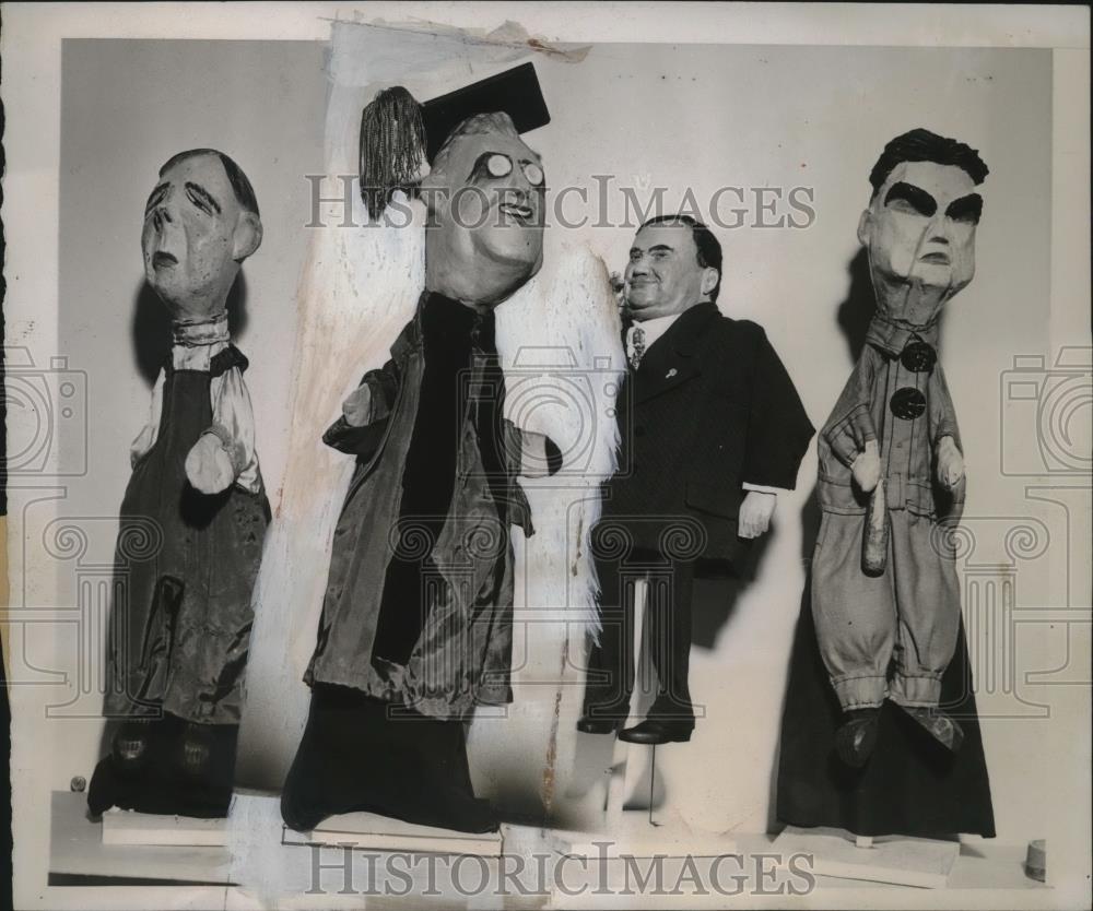 1940 Press Photo Political Puppets at Sachs Furniture Store Exhibit, New York - Historic Images