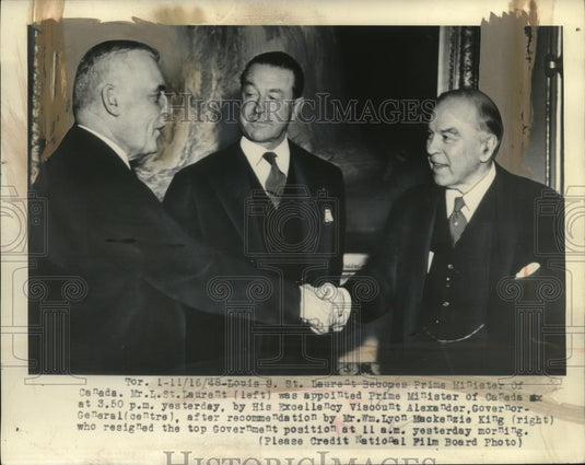 1948 Press Photo Mr. L. St. Laurent Canada's PM, Viscount Alexander,, WM. King - Historic Images