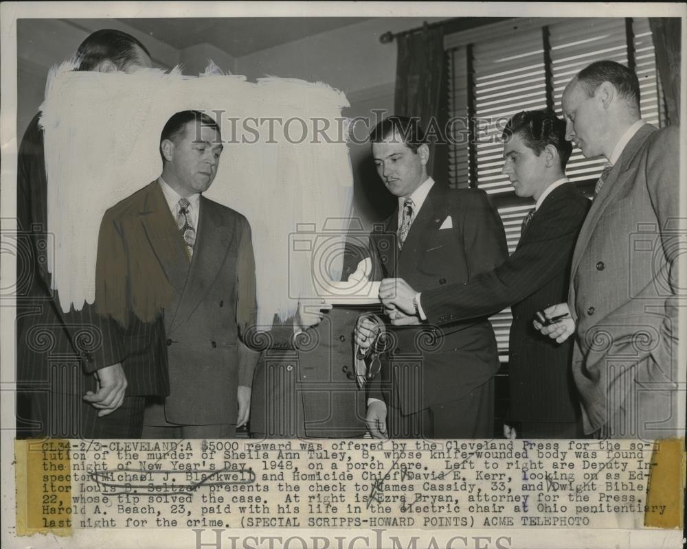 1949 Press Photo Clevveland Deputy MJ Blackwell, Ezra Bryan atty &amp; HA Beach - Historic Images