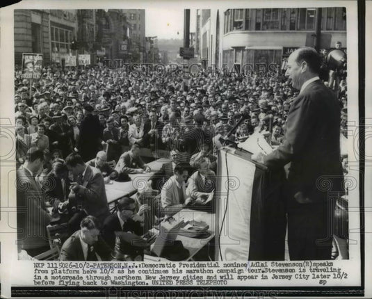 1956 Press Photo Adlai Stevenson Speaks From the Platform - nep04745 - Historic Images