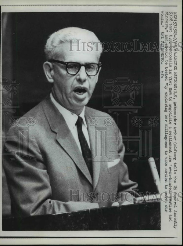 1968 Press Photo Ambassador Arthur Goldberg Delivering His Speech - ne ...