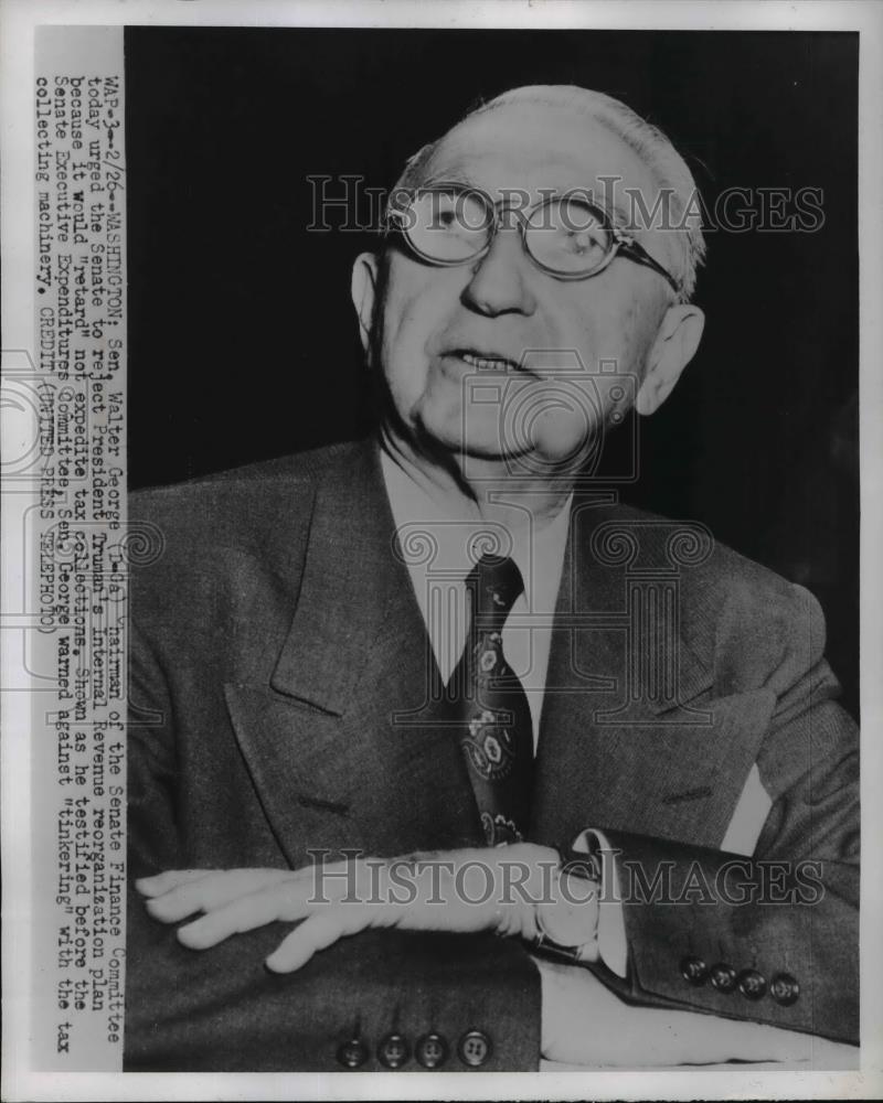 1952 Press Photo Sen. Walter George Shown While He Testifies - nep04964 - Historic Images