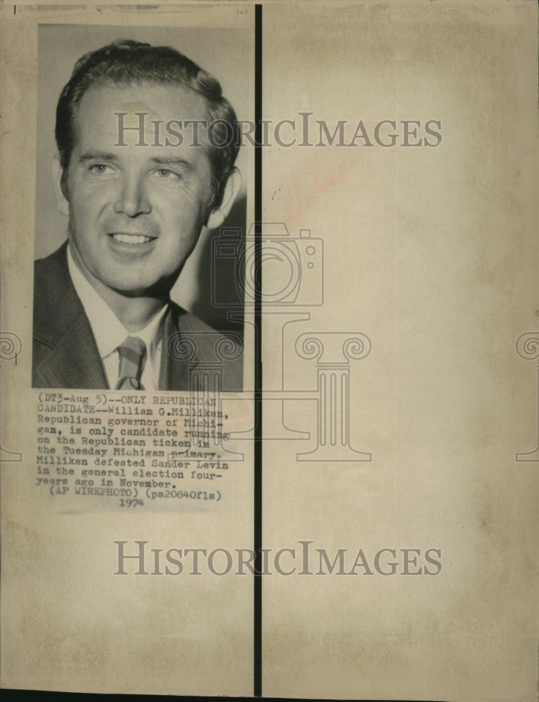 1974 Press Photo Willian G.Milliken governor Michigan - Historic Images