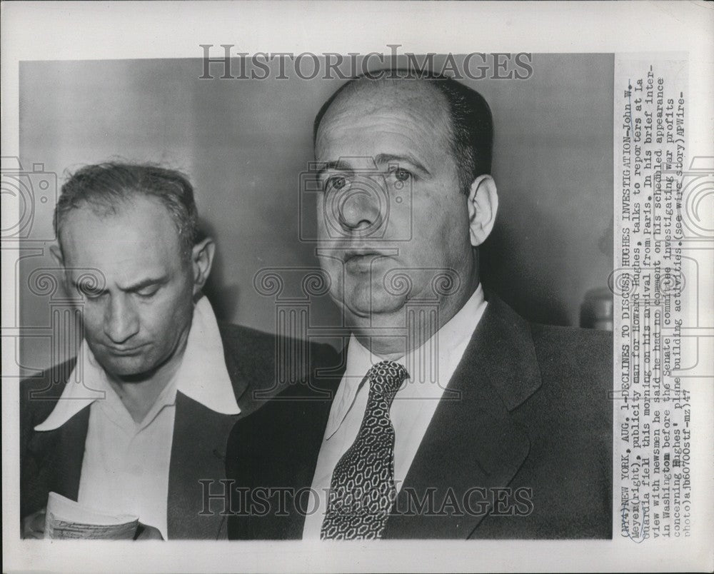 1947 Press Photo John W Meyer Hughes publicity man - Historic Images