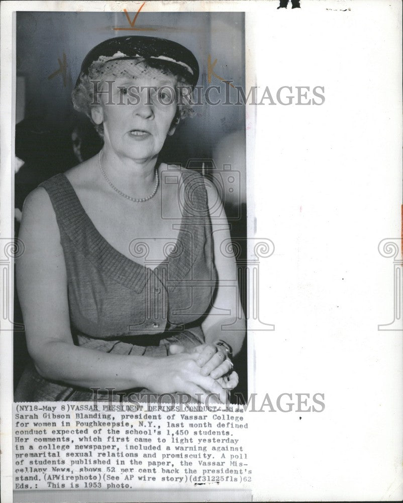 1962 Press Photo Sarah Gibson Blanding Vassar College - Historic Images