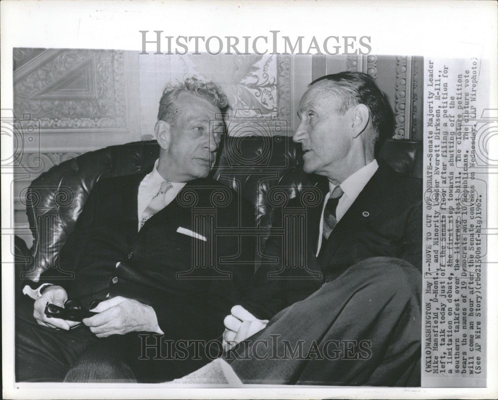 1962 Press Photo Mike Mansfield Everett Dirksen talk - Historic Images