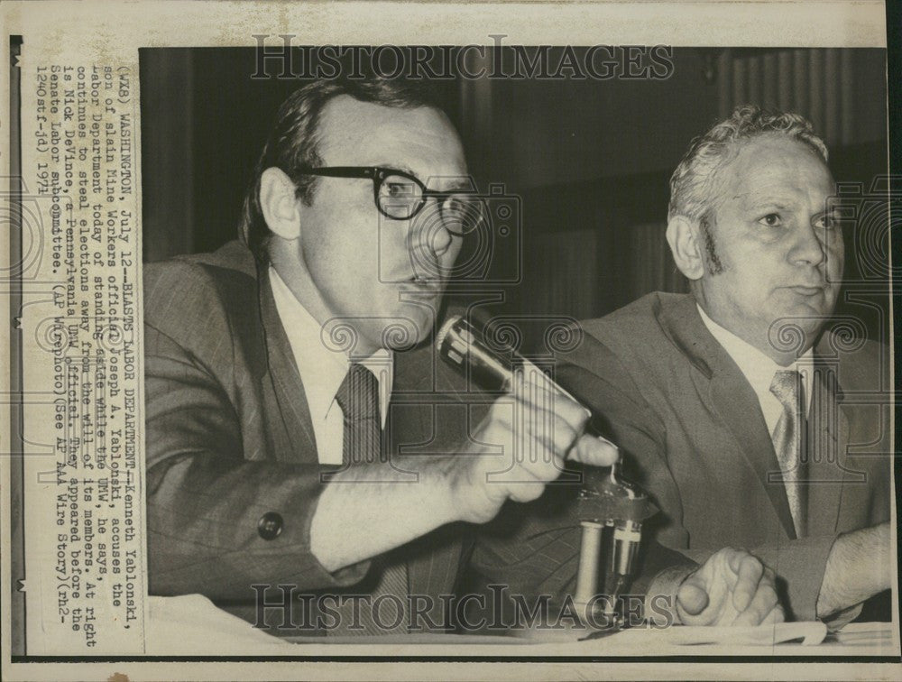 1971 Press Photo kenneth yablonski labor department UMW - Historic Images