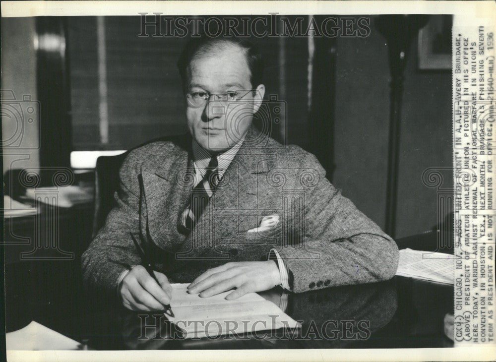 1936 Press Photo Avery Brundage President AAU Houston - Historic Images
