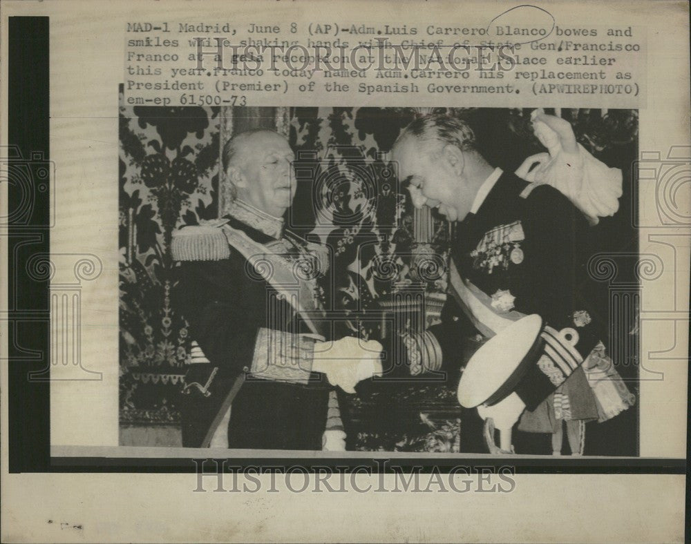 1973 Press Photo Francisco Franco Spanish Premier - Historic Images