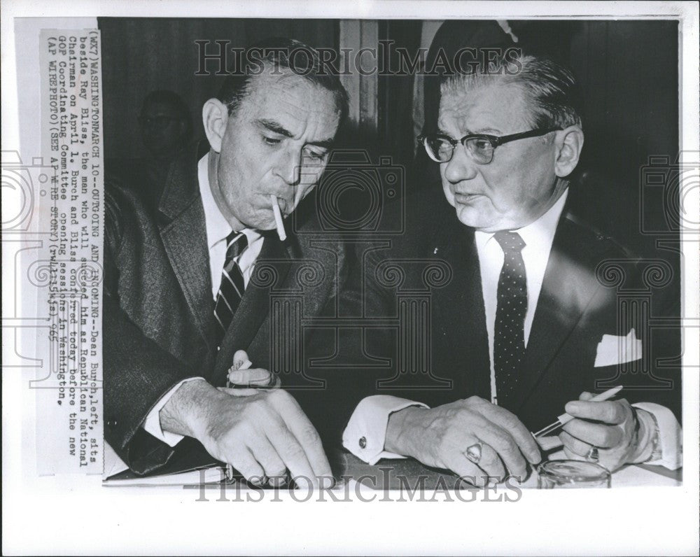 1965 Press Photo Dean Burch and Ray Bliss politicians - Historic Images