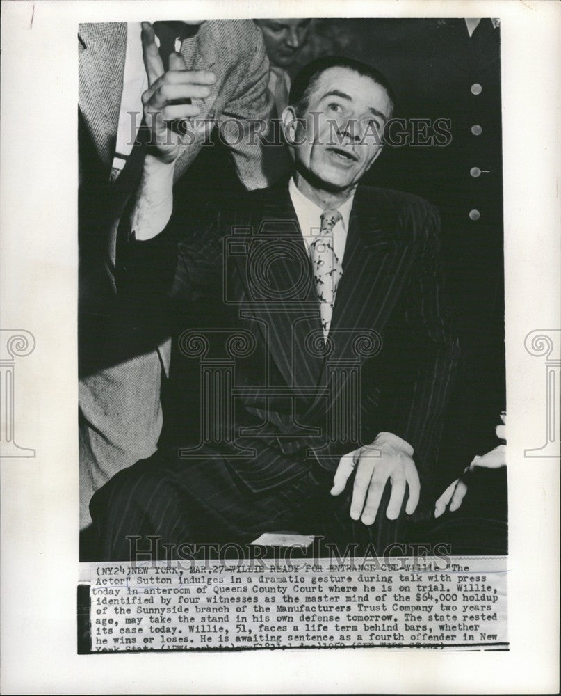 1952 Press Photo Willie Sutton Queens County Court - Historic Images