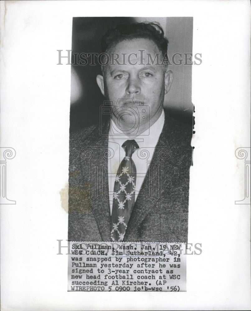 1956 Press Photo James &quot;Jim&quot; Sutherland Football Coach - Historic Images