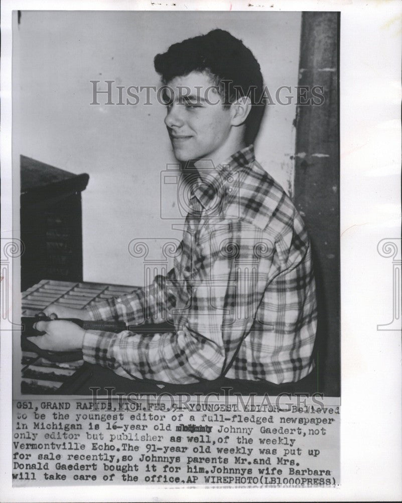 1965 Press Photo Johnny Gaedert Youngest Editor Vermont - Historic Images