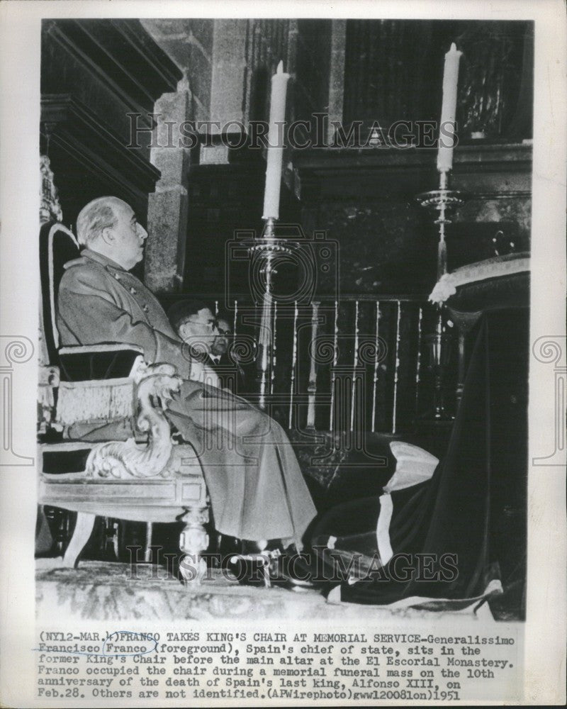 1951 Press Photo FRANCISO FRANCO EL ESCORIAL  ALFONSO - Historic Images