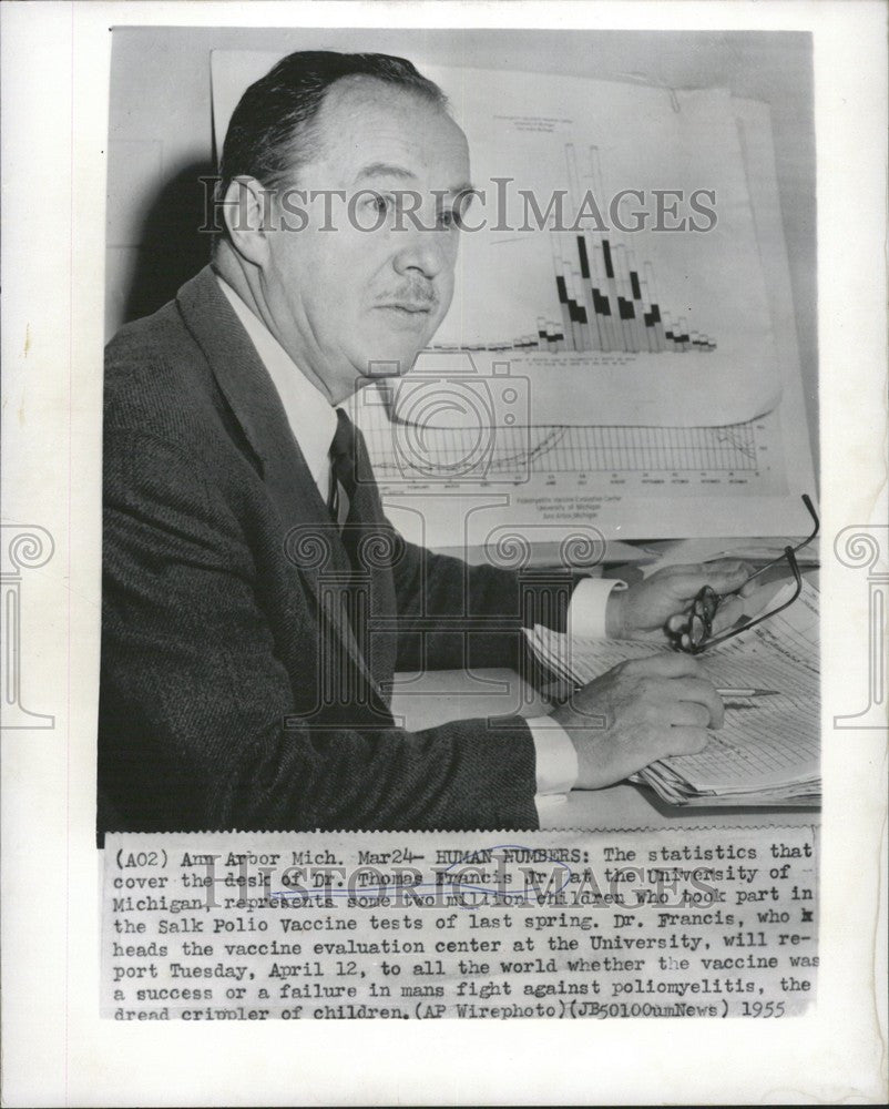 1955 Press Photo Dr. Thomas Francis Jr. - Historic Images