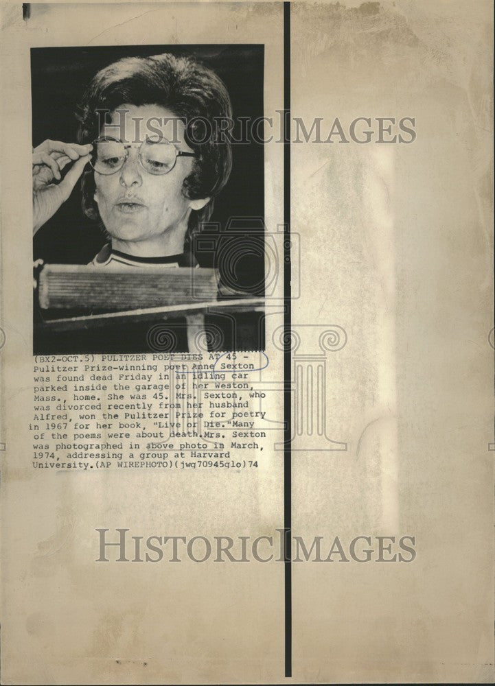 1974 Press Photo Anne Sexton poet Pulitzer Prize winner - Historic Images