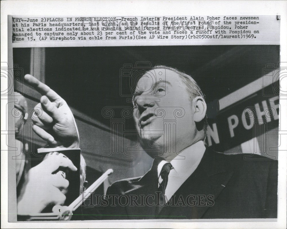 1969 Press Photo Interim President Alian Poher - Historic Images