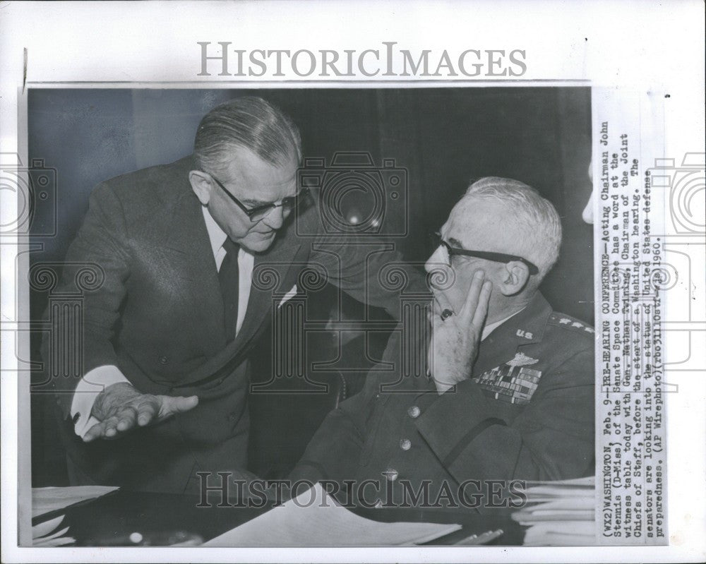 1960 Press Photo John Stennis Nathan Twining Hearing - Historic Images