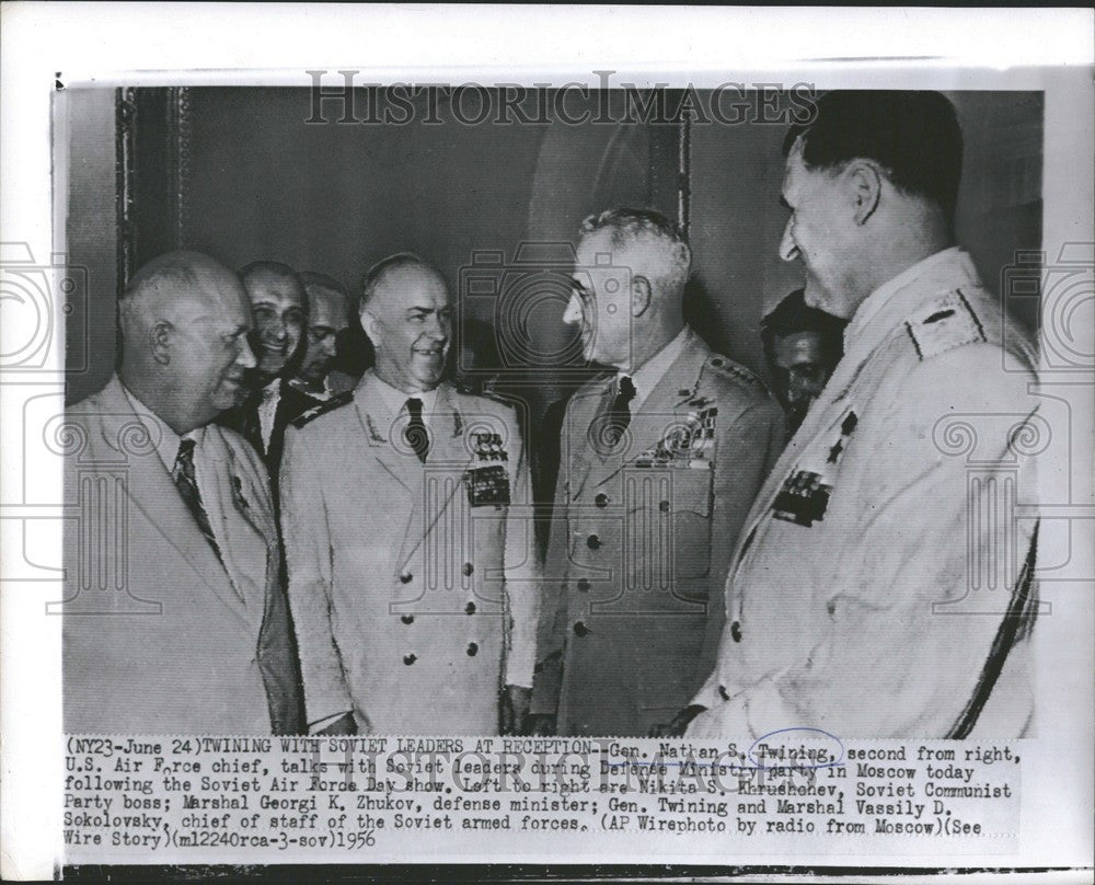 1956 Press Photo Gen. Nathan Twining Soviet Party - Historic Images