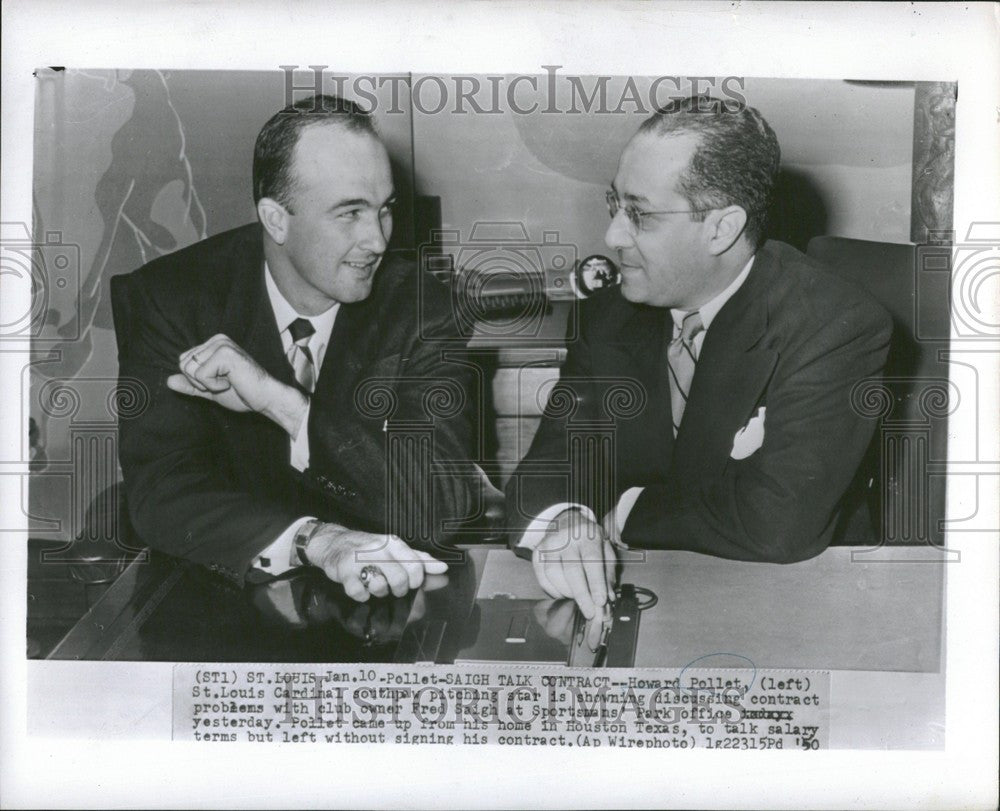 1950 Press Photo Howard Pollet Cardinals Fred Saigh - Historic Images