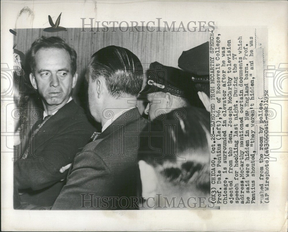 1952 Press Photo Professor Dale Pontius Chicago ejected - Historic Images