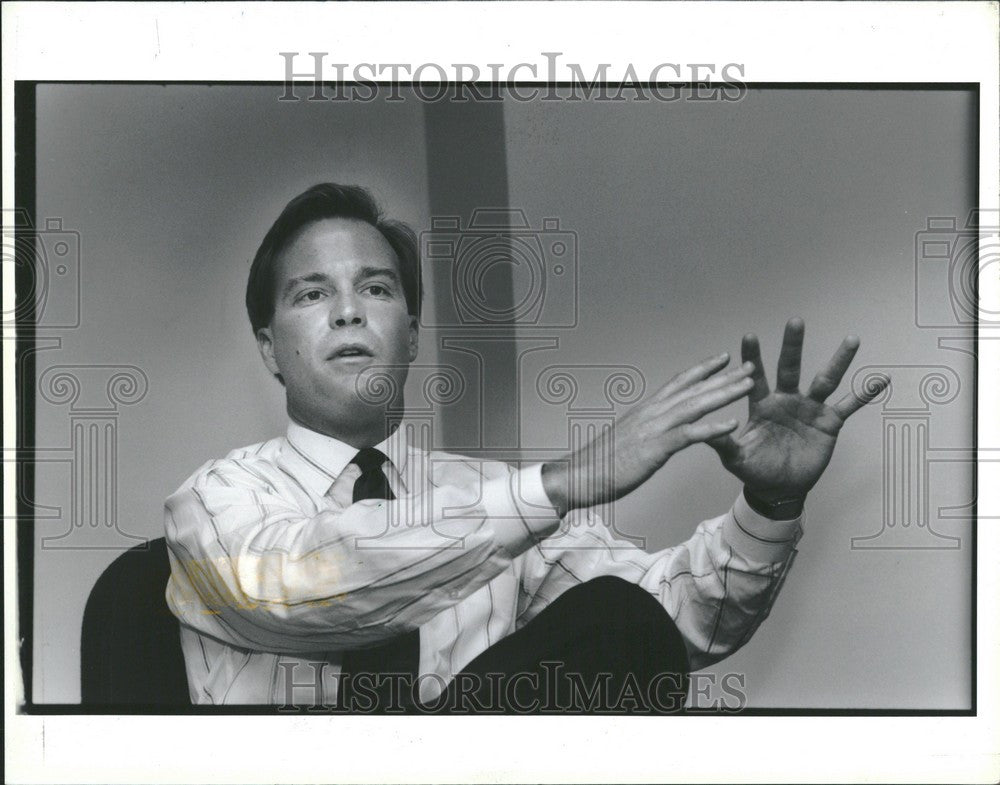 1990 Press Photo Bill Schuette throws first job - Historic Images