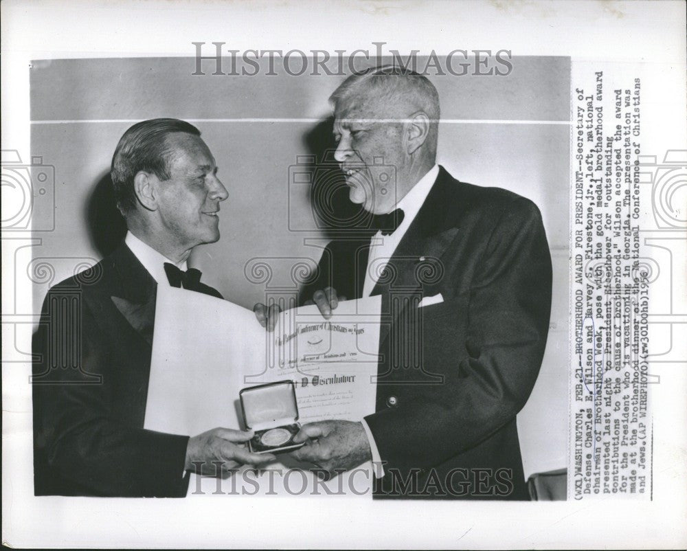 1956 Press Photo Charles E. Wilson Harvey S. Firestone - Historic Images