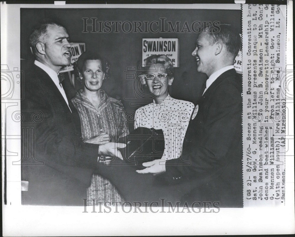 1960 Press Photo Lt. Gov. John B. Swainson Plaque - Historic Images