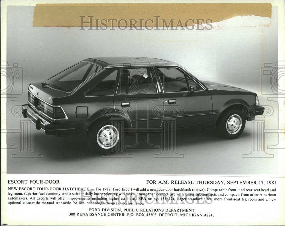 1982 Press Photo Ford, Escort, 1982 subcompact car - Historic Images