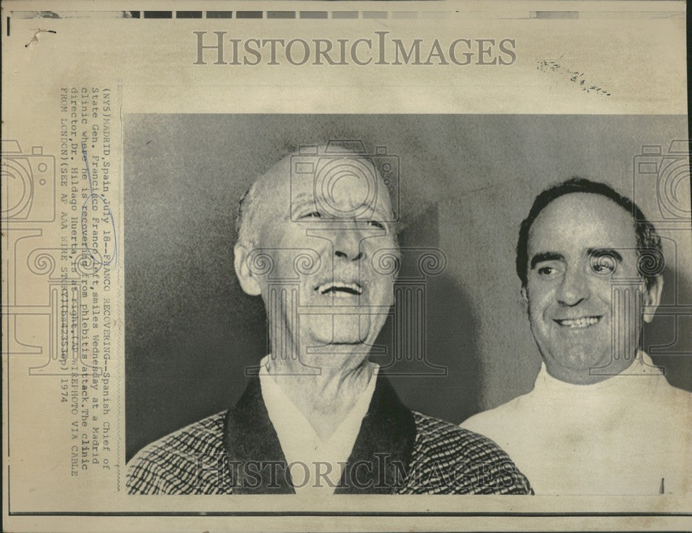 1974 Press Photo Francisco Franco &amp; Dr. Hildago Huerta - Historic Images